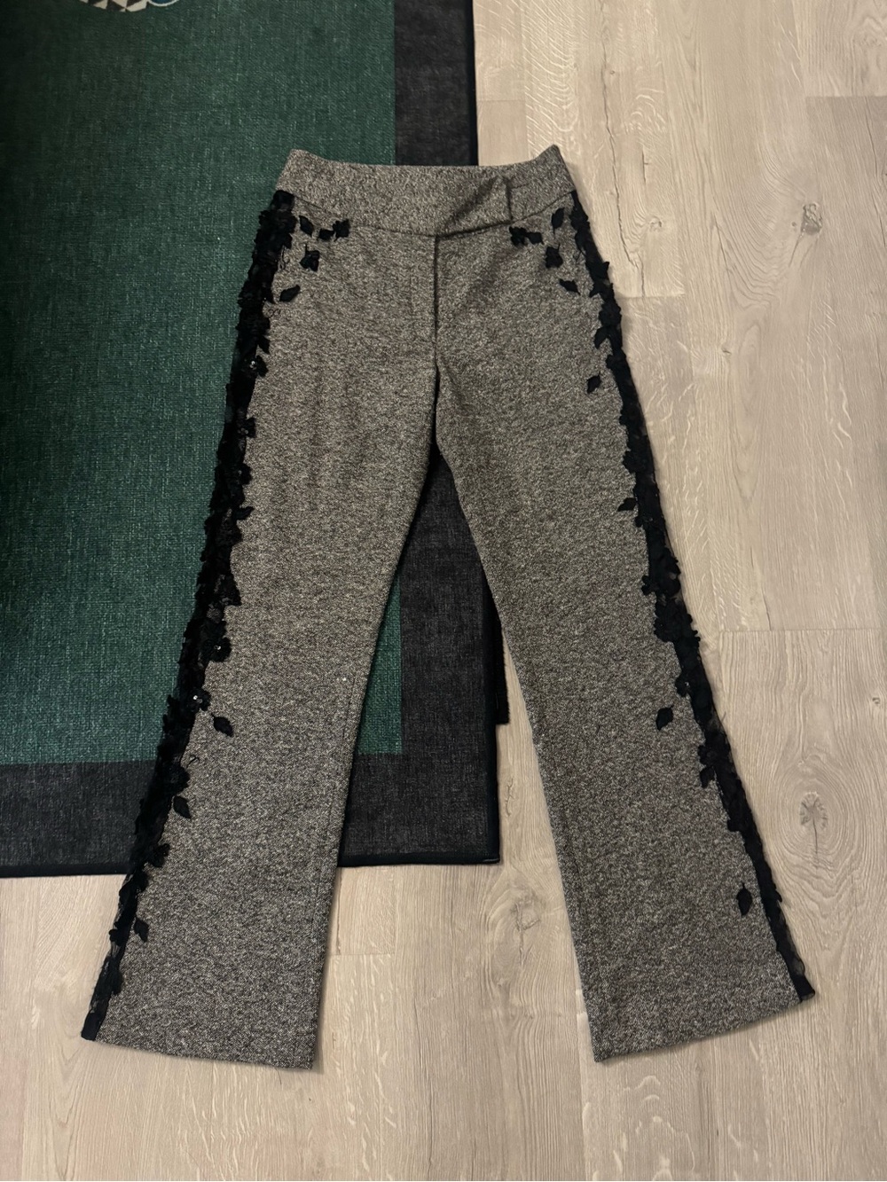 Gray Tweed Pants with Black Applique Side Trim